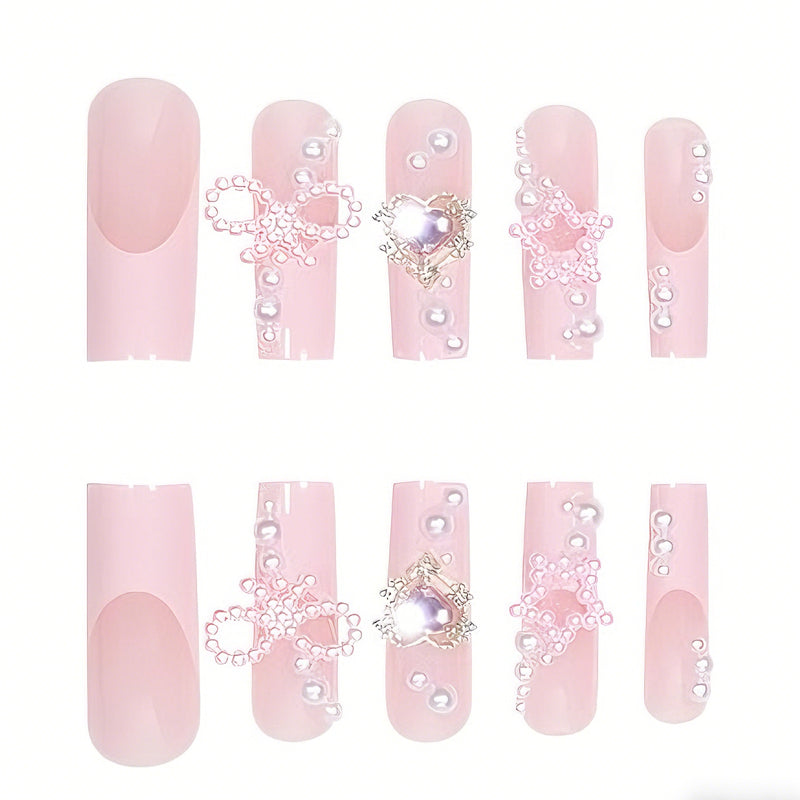 24PCS Bowknot Press-On Nails – Long Square