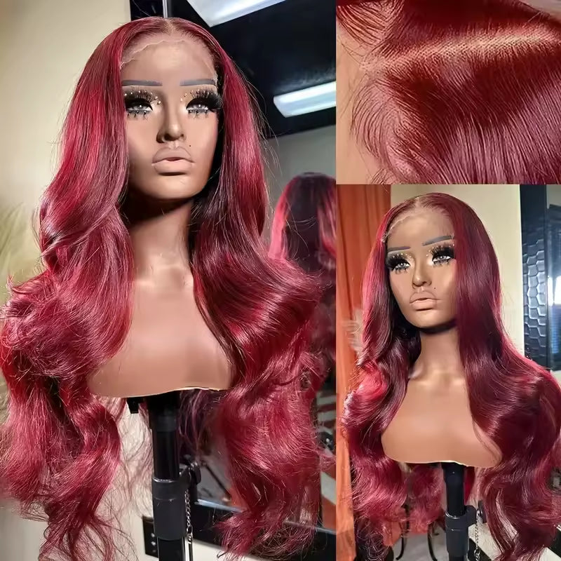 13x4 HD Burgundy Lace Front Human Hair Wig – Body Wave