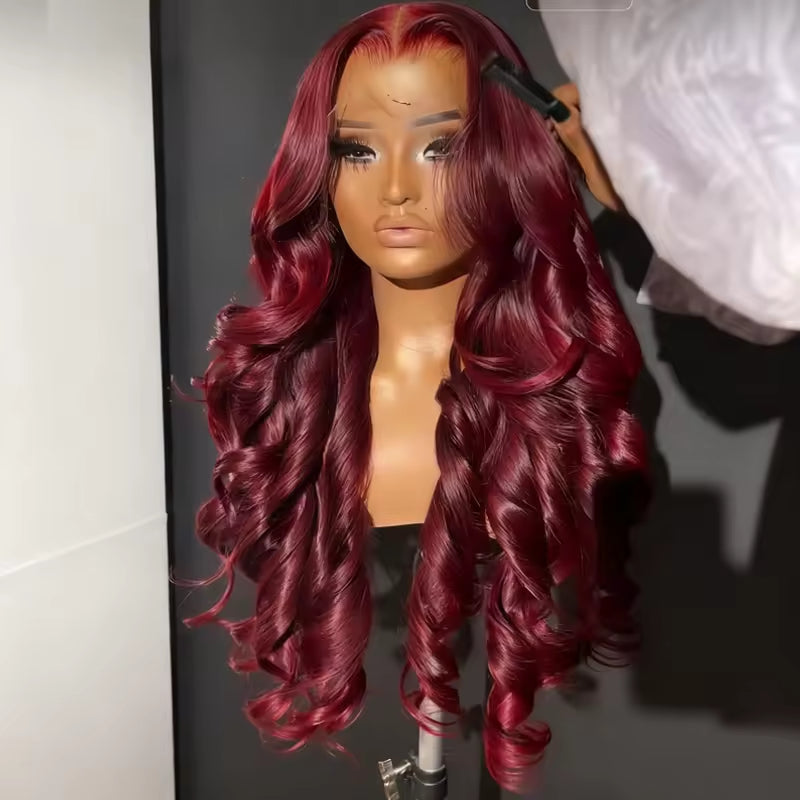 13x6 HD Burgundy Human Hair Lace Wig – Indian Hair Body Wave