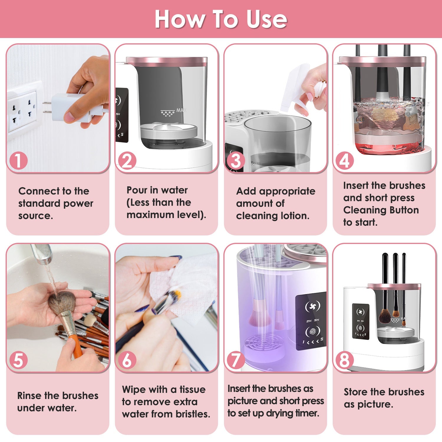 4-in-1 Electric Makeup Brush Cleaner – USB, Fast Clean & Dry