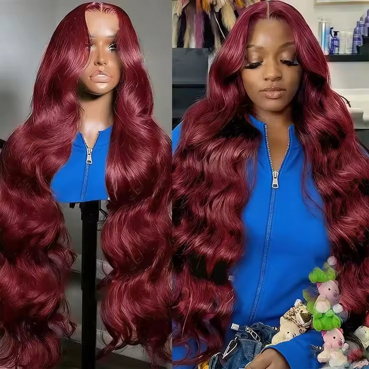 13x6 HD Burgundy Human Hair Lace Wig – Indian Hair Body Wave