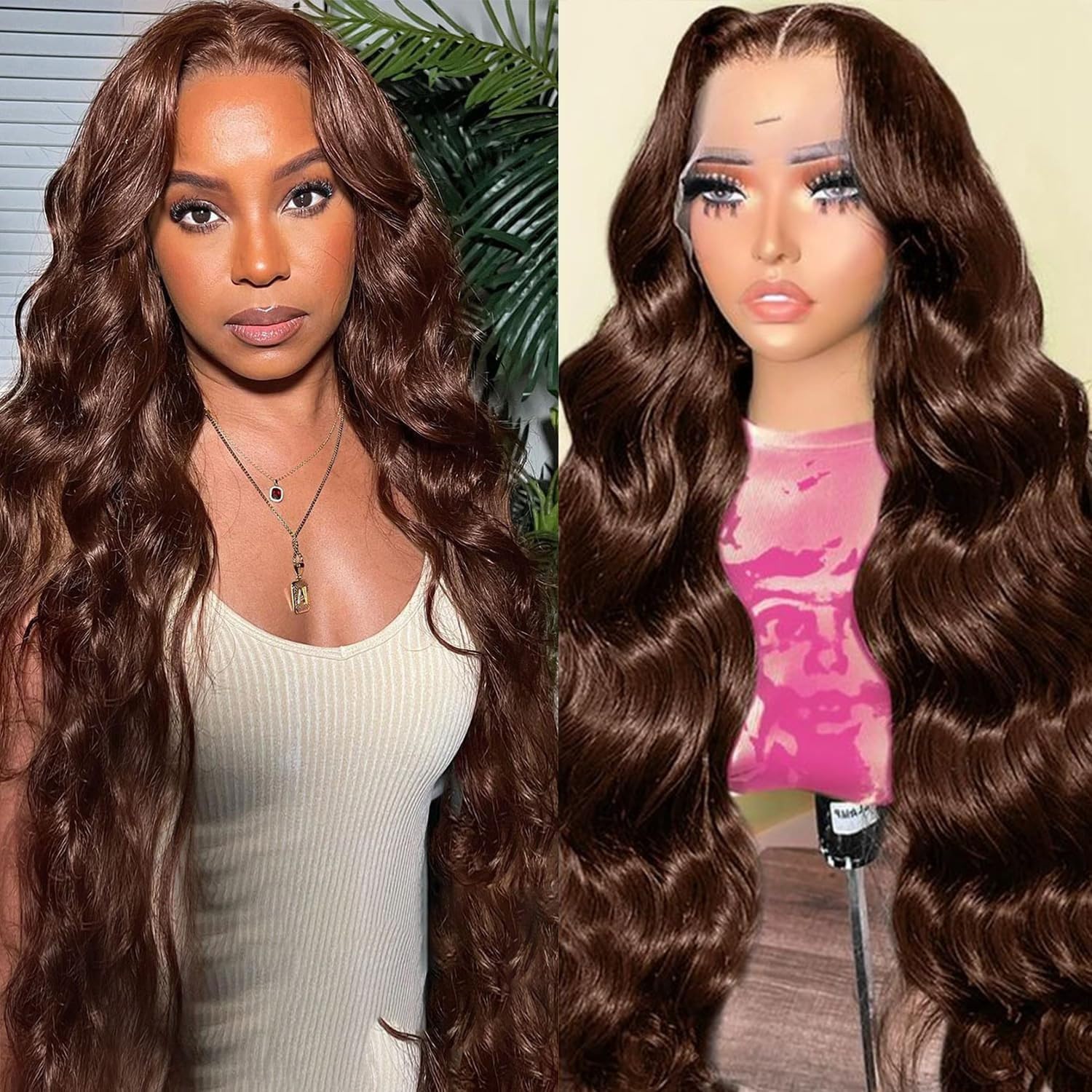 13x4 Lace Frontal Human Hair Wig – Brown Body Wave