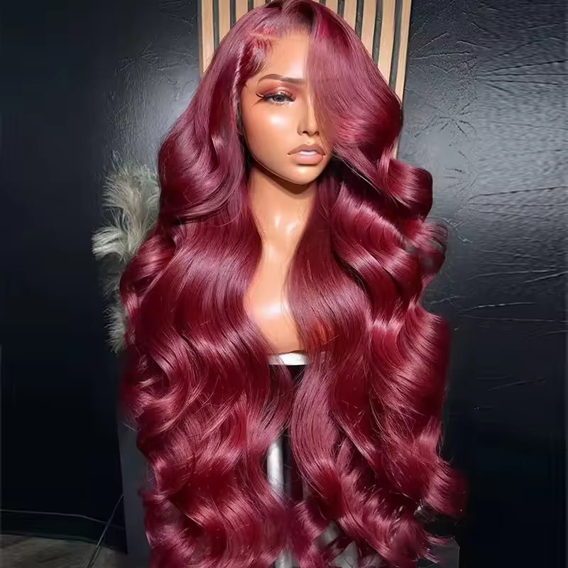13x6 HD Burgundy Human Hair Lace Wig – Indian Hair Body Wave